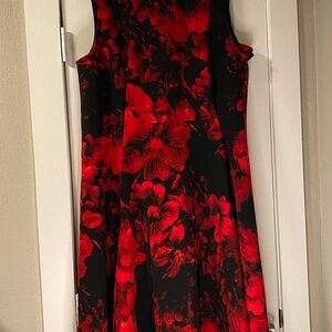 Calvin Klein Black and Red Floral Midi Dress